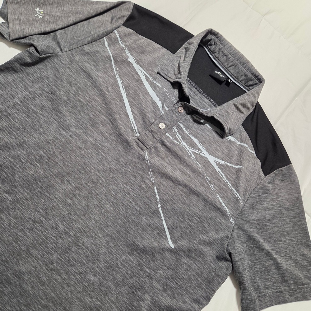 Sligo Mens Golf Polo Shirt Grey Black Graphic Performance Short Sleeve Size L